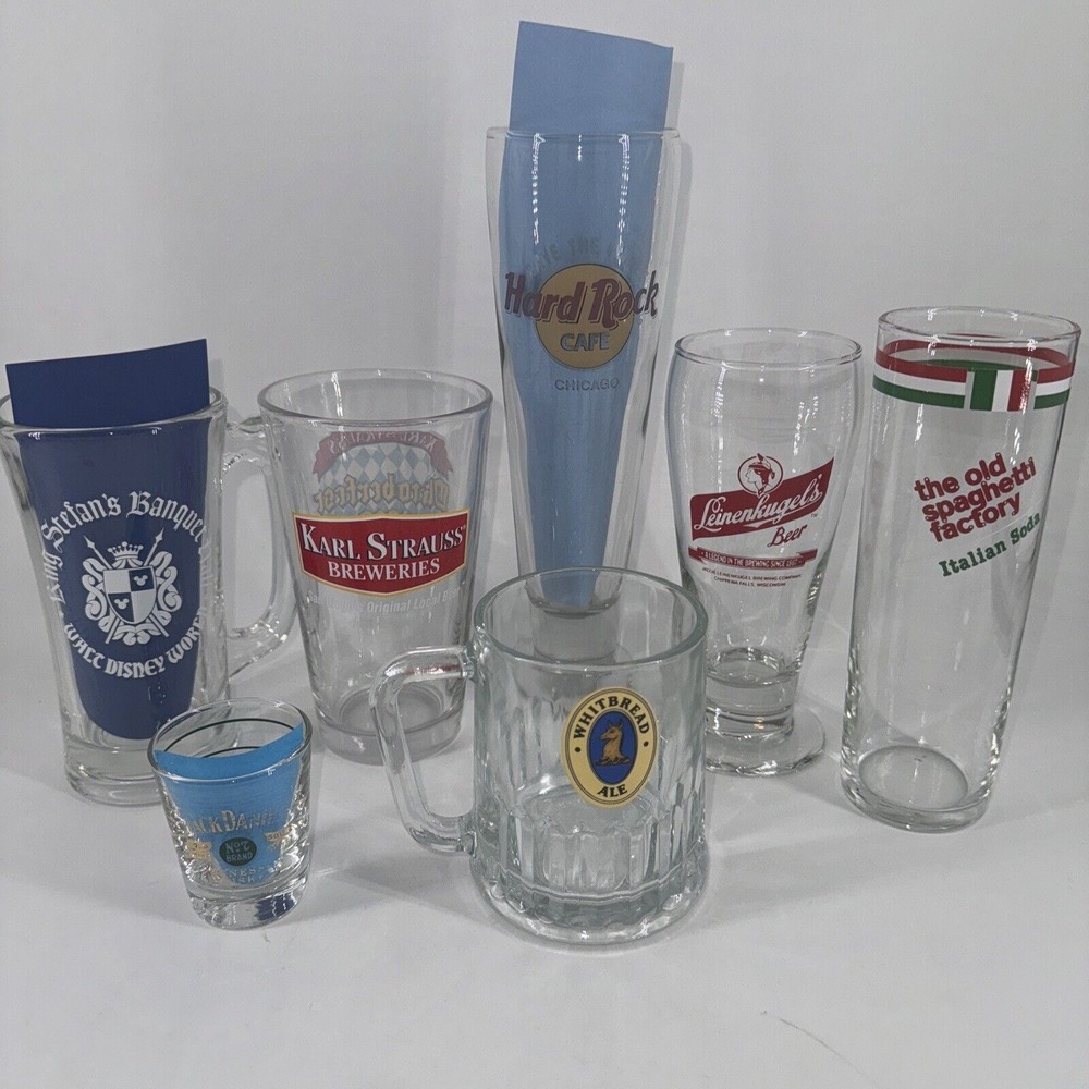Lot of 7 Beer Liquor Glasses Karl‎ Strauss Hard Rock Whitbread Ale Barware